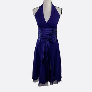 Maggy London Purple Silk Chiffon Halter Dress 8‎